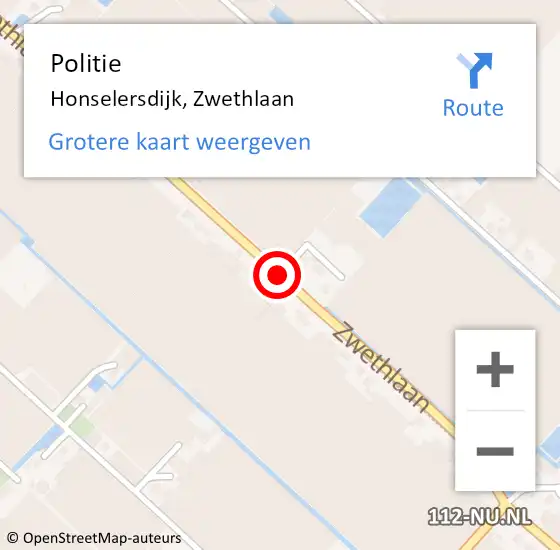 Locatie op kaart van de 112 melding: Politie Honselersdijk, Zwethlaan op 7 oktober 2014 02:05