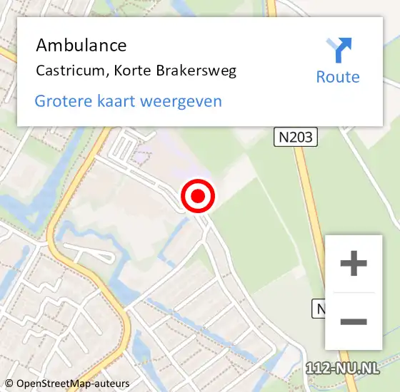 Locatie op kaart van de 112 melding: Ambulance Castricum, Korte Brakersweg op 24 mei 2024 10:54