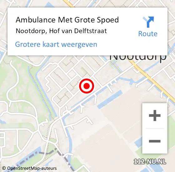 Locatie op kaart van de 112 melding: Ambulance Met Grote Spoed Naar Nootdorp, Hof van Delftstraat op 24 mei 2024 11:02