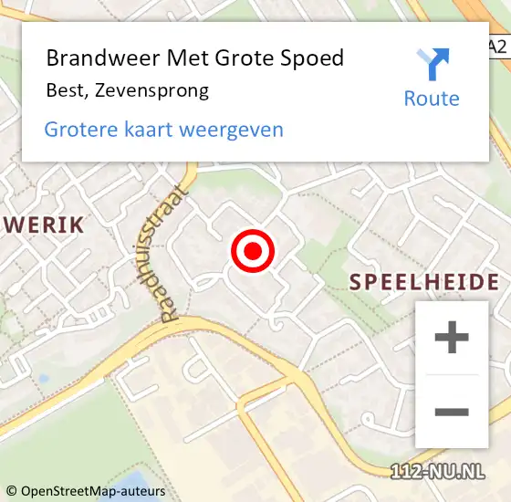 Locatie op kaart van de 112 melding: Brandweer Met Grote Spoed Naar Best, Zevensprong op 24 mei 2024 11:07