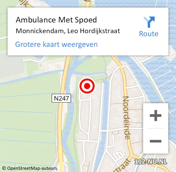 Locatie op kaart van de 112 melding: Ambulance Met Spoed Naar Monnickendam, Leo Hordijkstraat op 24 mei 2024 11:08