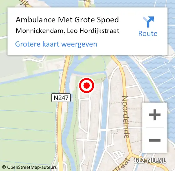 Locatie op kaart van de 112 melding: Ambulance Met Grote Spoed Naar Monnickendam, Leo Hordijkstraat op 24 mei 2024 11:14