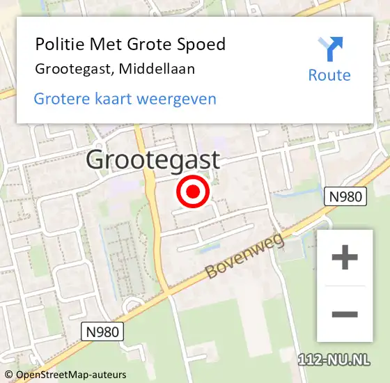 Locatie op kaart van de 112 melding: Politie Met Grote Spoed Naar Grootegast, Middellaan op 24 mei 2024 11:18