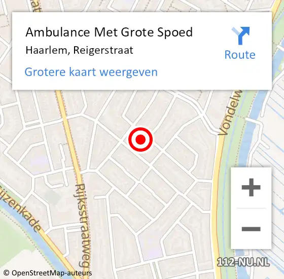 Locatie op kaart van de 112 melding: Ambulance Met Grote Spoed Naar Haarlem, Reigerstraat op 24 mei 2024 11:30