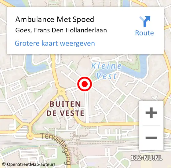 Locatie op kaart van de 112 melding: Ambulance Met Spoed Naar Goes, Frans Den Hollanderlaan op 7 oktober 2014 02:31