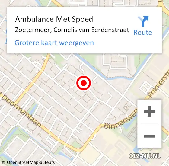 Locatie op kaart van de 112 melding: Ambulance Met Spoed Naar Zoetermeer, Cornelis van Eerdenstraat op 24 mei 2024 11:58