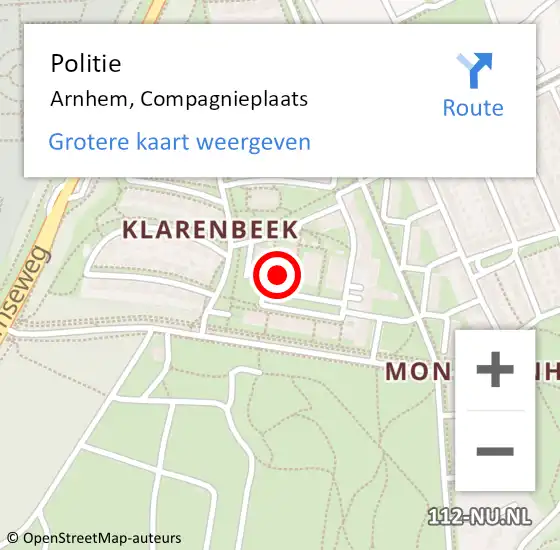 Locatie op kaart van de 112 melding: Politie Arnhem, Compagnieplaats op 24 mei 2024 12:27