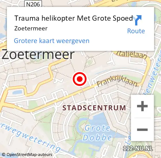 Locatie op kaart van de 112 melding: Trauma helikopter Met Grote Spoed Naar Zoetermeer op 24 mei 2024 12:47