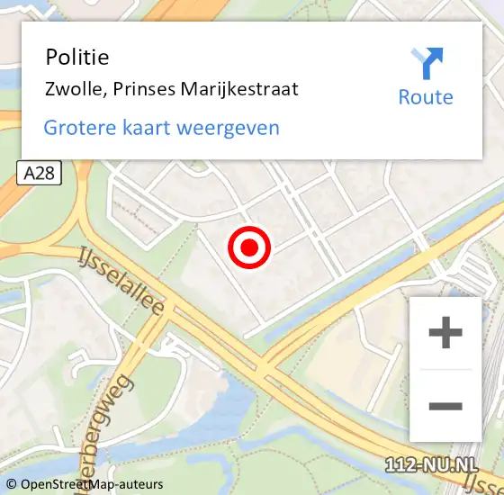 Locatie op kaart van de 112 melding: Politie Zwolle, Prinses Marijkestraat op 24 mei 2024 12:48