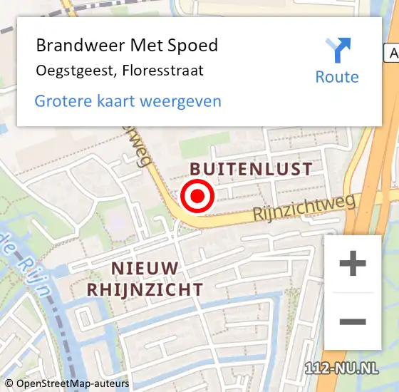 Locatie op kaart van de 112 melding: Brandweer Met Spoed Naar Oegstgeest, Floresstraat op 24 mei 2024 12:54