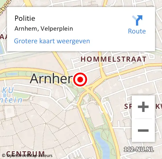 Locatie op kaart van de 112 melding: Politie Arnhem, Velperplein op 24 mei 2024 12:54