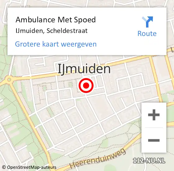 Locatie op kaart van de 112 melding: Ambulance Met Spoed Naar IJmuiden, Scheldestraat op 24 mei 2024 13:05