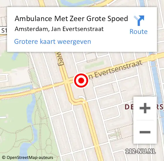 Locatie op kaart van de 112 melding: Ambulance Met Zeer Grote Spoed Naar Amsterdam, Jan Evertsenstraat op 24 mei 2024 13:05