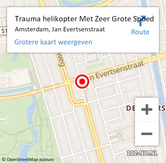 Locatie op kaart van de 112 melding: Trauma helikopter Met Zeer Grote Spoed Naar Amsterdam, Jan Evertsenstraat op 24 mei 2024 13:06