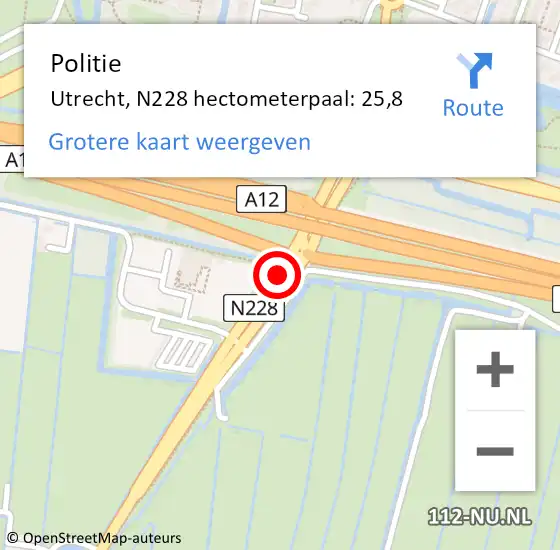 Locatie op kaart van de 112 melding: Politie Utrecht, N228 hectometerpaal: 25,8 op 24 mei 2024 13:07