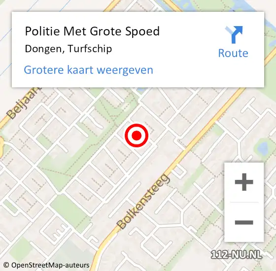 Locatie op kaart van de 112 melding: Politie Met Grote Spoed Naar Dongen, Turfschip op 24 mei 2024 13:09