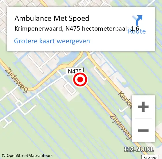 Locatie op kaart van de 112 melding: Ambulance Met Spoed Naar Krimpenerwaard, N475 hectometerpaal: 1,6 op 24 mei 2024 13:27