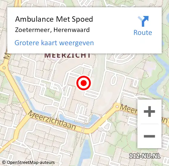 Locatie op kaart van de 112 melding: Ambulance Met Spoed Naar Zoetermeer, Herenwaard op 24 mei 2024 13:41