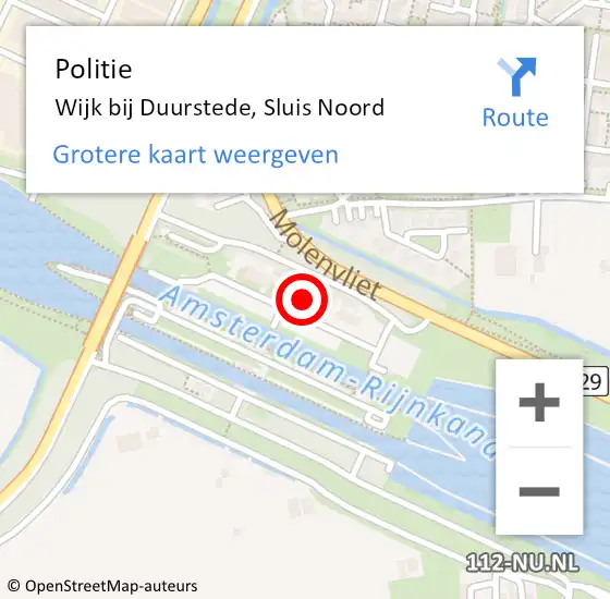 Locatie op kaart van de 112 melding: Politie Wijk bij Duurstede, Sluis Noord op 24 mei 2024 13:54