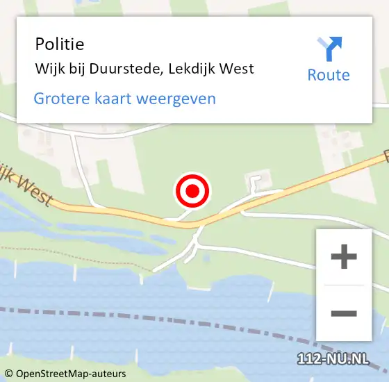 Locatie op kaart van de 112 melding: Politie Wijk bij Duurstede, Lekdijk West op 24 mei 2024 13:55