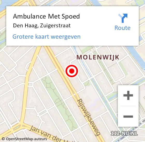 Locatie op kaart van de 112 melding: Ambulance Met Spoed Naar Den Haag, Zuigerstraat op 24 mei 2024 14:05