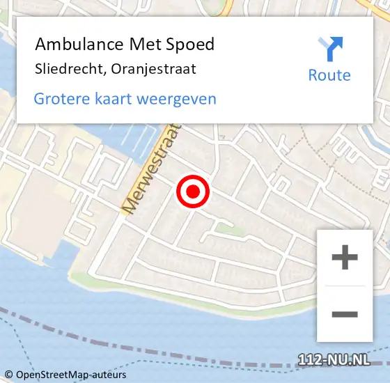 Locatie op kaart van de 112 melding: Ambulance Met Spoed Naar Sliedrecht, Oranjestraat op 24 mei 2024 14:10