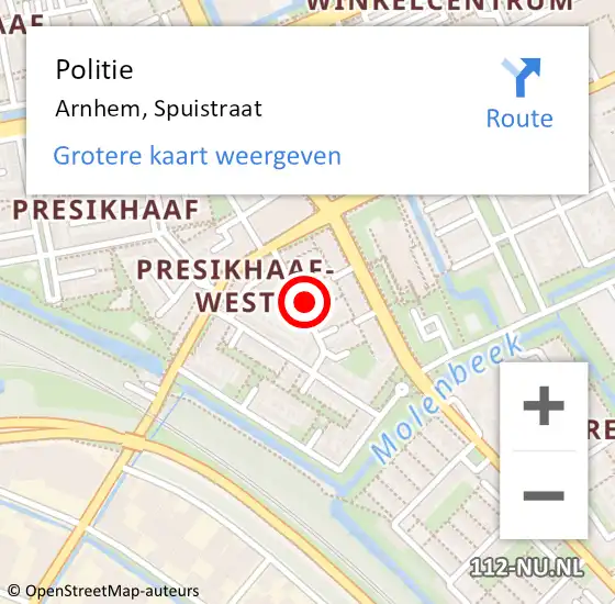 Locatie op kaart van de 112 melding: Politie Arnhem, Spuistraat op 24 mei 2024 14:17