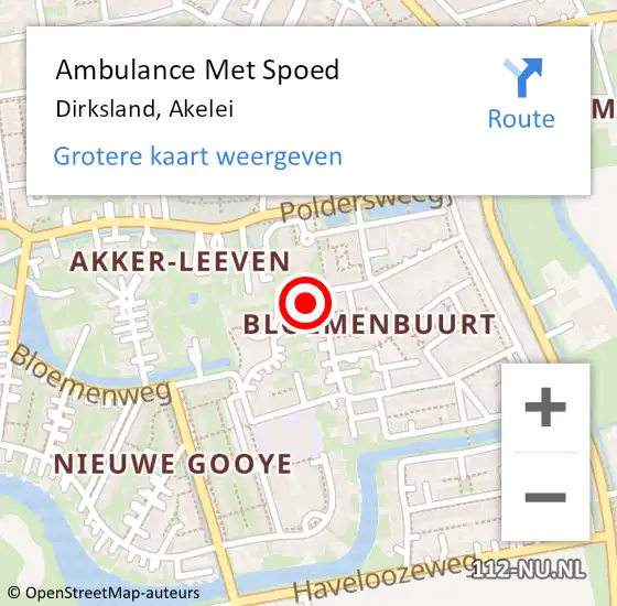 Locatie op kaart van de 112 melding: Ambulance Met Spoed Naar Dirksland, Akelei op 24 mei 2024 14:25