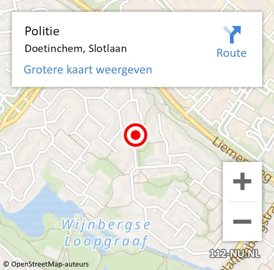 Locatie op kaart van de 112 melding: Politie Doetinchem, Slotlaan op 24 mei 2024 14:26