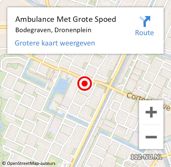 Locatie op kaart van de 112 melding: Ambulance Met Grote Spoed Naar Bodegraven, Dronenplein op 24 mei 2024 14:45