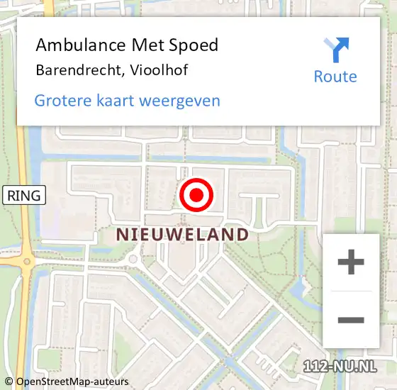 Locatie op kaart van de 112 melding: Ambulance Met Spoed Naar Barendrecht, Vioolhof op 24 mei 2024 15:03