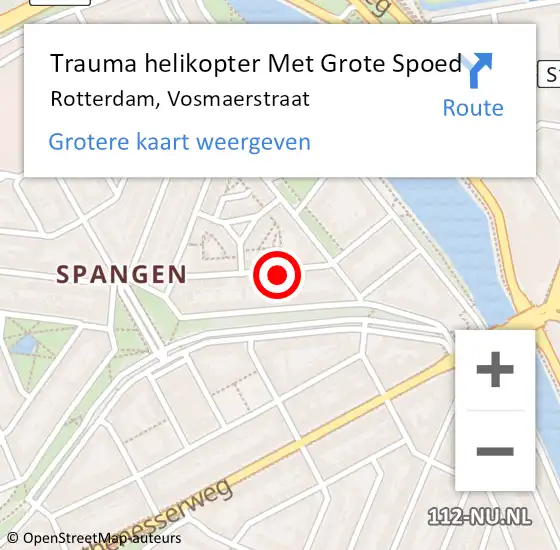 Locatie op kaart van de 112 melding: Trauma helikopter Met Grote Spoed Naar Rotterdam, Vosmaerstraat op 24 mei 2024 15:19