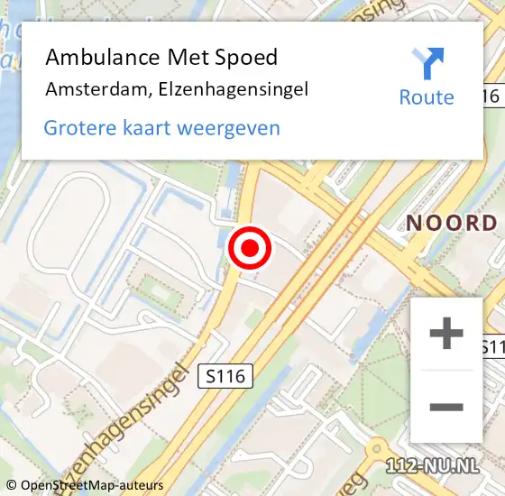 Locatie op kaart van de 112 melding: Ambulance Met Spoed Naar Amsterdam, Elzenhagensingel op 24 mei 2024 15:21
