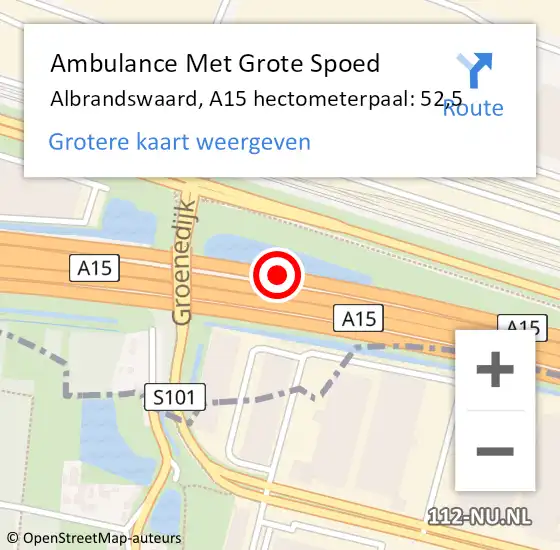 Locatie op kaart van de 112 melding: Ambulance Met Grote Spoed Naar Albrandswaard, A15 hectometerpaal: 52,5 op 24 mei 2024 15:28