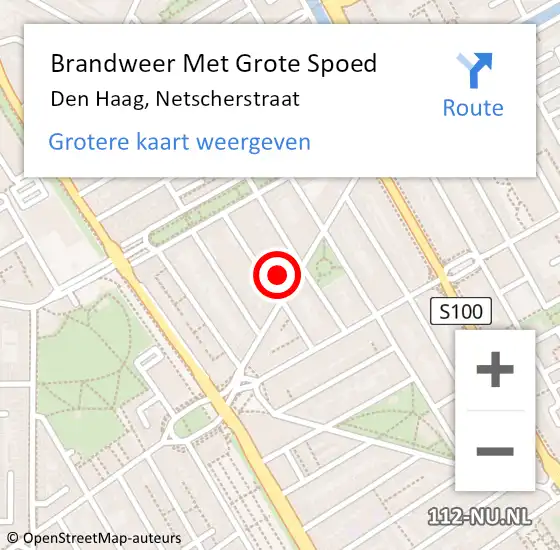 Locatie op kaart van de 112 melding: Brandweer Met Grote Spoed Naar Den Haag, Netscherstraat op 24 mei 2024 16:13