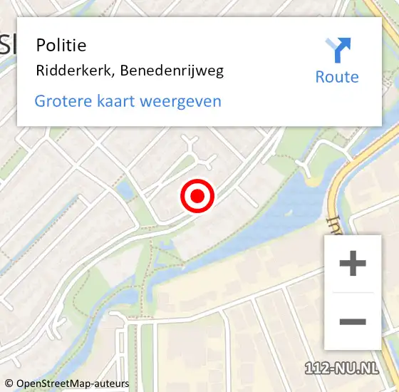 Locatie op kaart van de 112 melding: Politie Ridderkerk, Benedenrijweg op 24 mei 2024 17:24