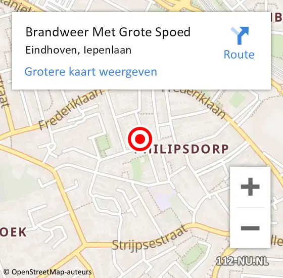 Locatie op kaart van de 112 melding: Brandweer Met Grote Spoed Naar Eindhoven, Iepenlaan op 24 mei 2024 17:47