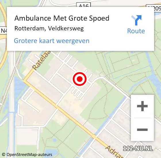Locatie op kaart van de 112 melding: Ambulance Met Grote Spoed Naar Rotterdam, Veldkersweg op 24 mei 2024 17:53