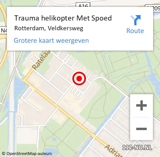 Locatie op kaart van de 112 melding: Trauma helikopter Met Spoed Naar Rotterdam, Veldkersweg op 24 mei 2024 17:53