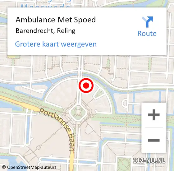Locatie op kaart van de 112 melding: Ambulance Met Spoed Naar Barendrecht, Reling op 24 mei 2024 18:03