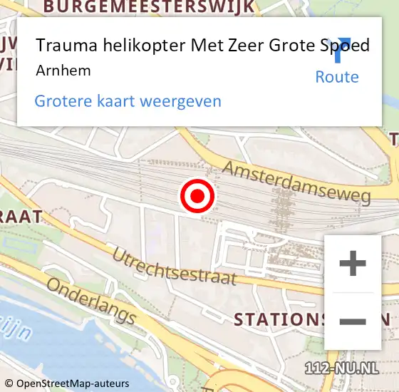 Locatie op kaart van de 112 melding: Trauma helikopter Met Zeer Grote Spoed Naar Arnhem op 24 mei 2024 18:17