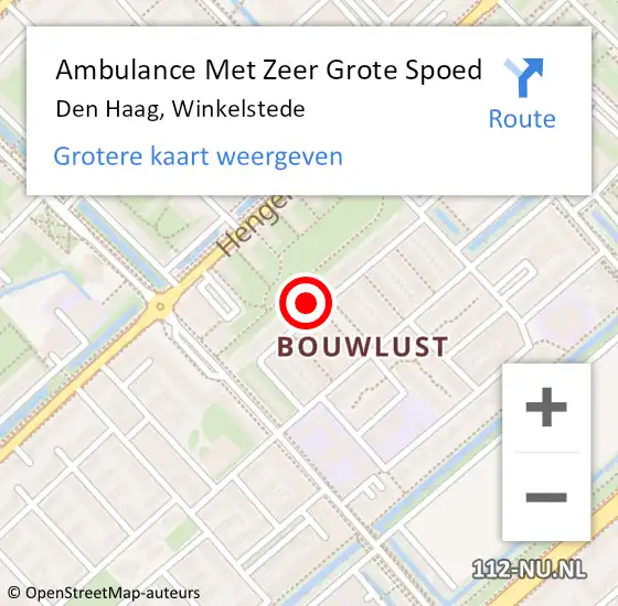 Locatie op kaart van de 112 melding: Ambulance Met Zeer Grote Spoed Naar Den Haag, Winkelstede op 24 mei 2024 18:22