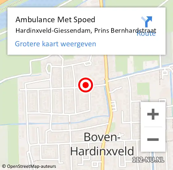 Locatie op kaart van de 112 melding: Ambulance Met Spoed Naar Hardinxveld-Giessendam, Prins Bernhardstraat op 24 mei 2024 18:31