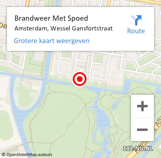 Locatie op kaart van de 112 melding: Brandweer Met Spoed Naar Amsterdam, Wessel Gansfortstraat op 24 mei 2024 18:49