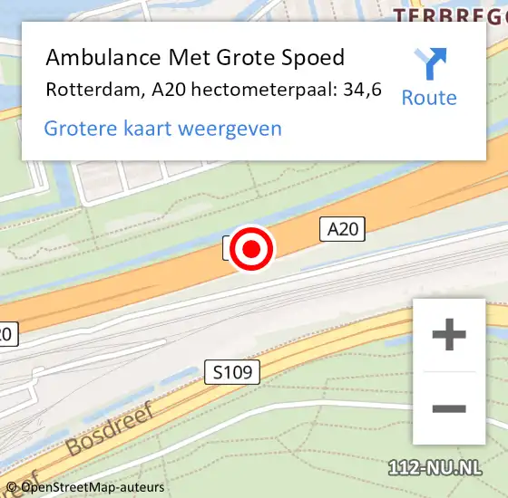 Locatie op kaart van de 112 melding: Ambulance Met Grote Spoed Naar Rotterdam, A20 hectometerpaal: 34,6 op 24 mei 2024 18:57