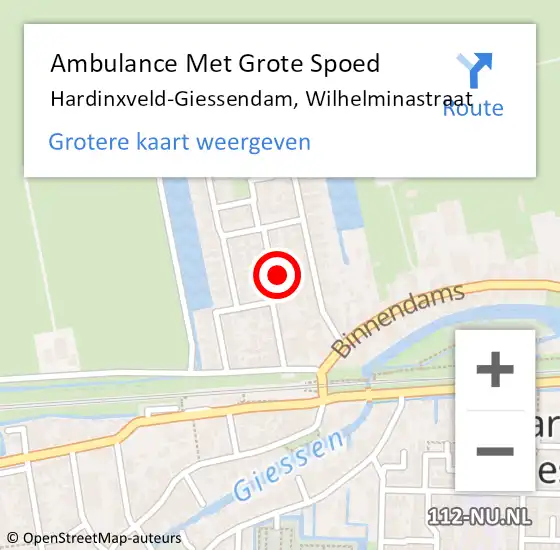 Locatie op kaart van de 112 melding: Ambulance Met Grote Spoed Naar Hardinxveld-Giessendam, Wilhelminastraat op 24 mei 2024 19:07