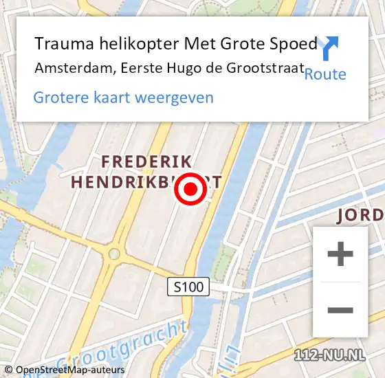 Locatie op kaart van de 112 melding: Trauma helikopter Met Grote Spoed Naar Amsterdam, Eerste Hugo de Grootstraat op 24 mei 2024 19:07
