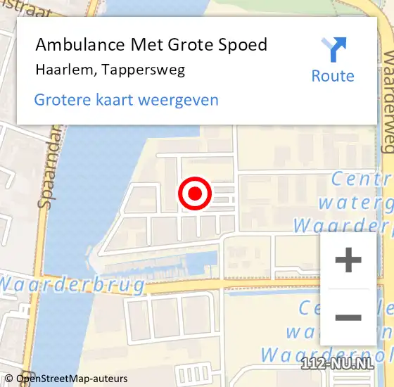 Locatie op kaart van de 112 melding: Ambulance Met Grote Spoed Naar Haarlem, Tappersweg op 24 mei 2024 19:15