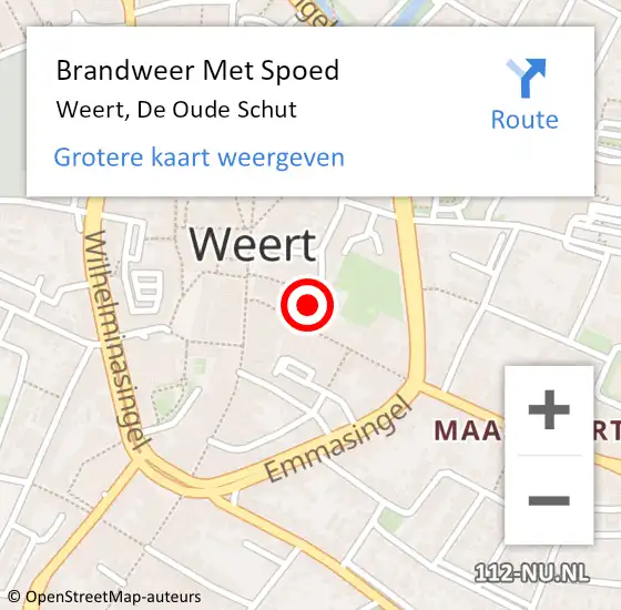 Locatie op kaart van de 112 melding: Brandweer Met Spoed Naar Weert, De Oude Schut op 24 mei 2024 19:50