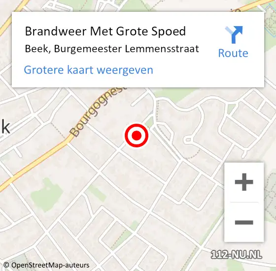 Locatie op kaart van de 112 melding: Brandweer Met Grote Spoed Naar Beek, Burgemeester Lemmensstraat op 24 mei 2024 19:52